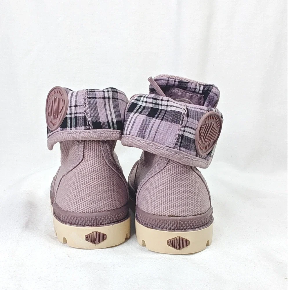 Palladium Baggy Boots Elderberry Purple Plaid Canvas Infant Size 5 New in Box